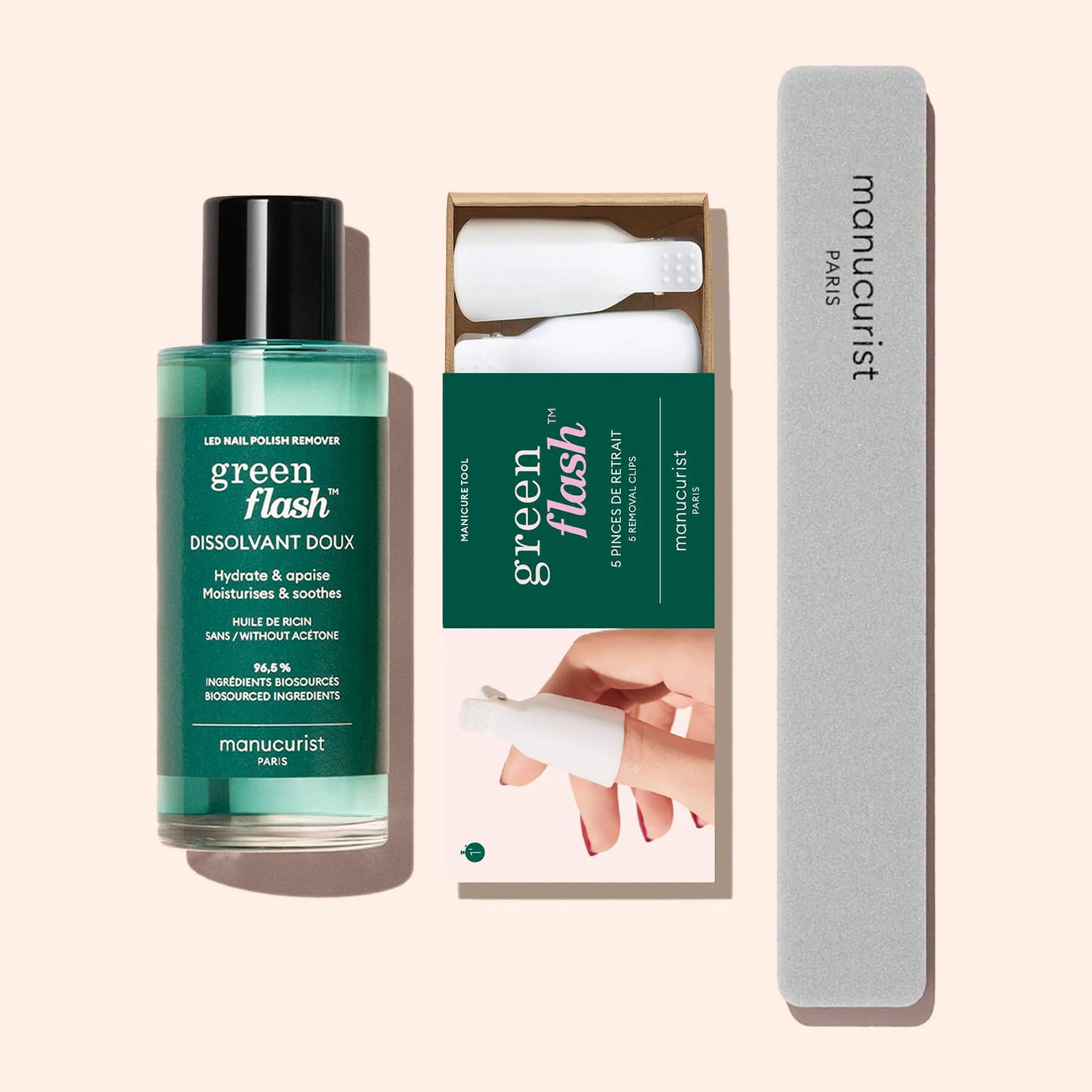 Duo Dissolvant Doux Green Flash™ & Pinces de retrait