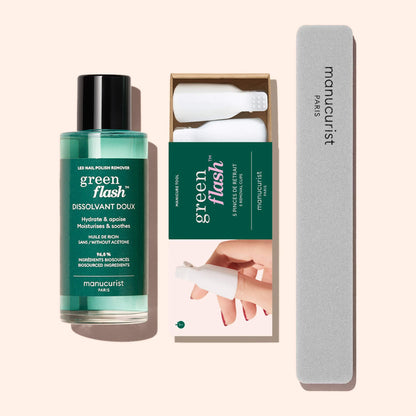 Duo Dissolvant Doux Green Flash™ & Pinces de retrait